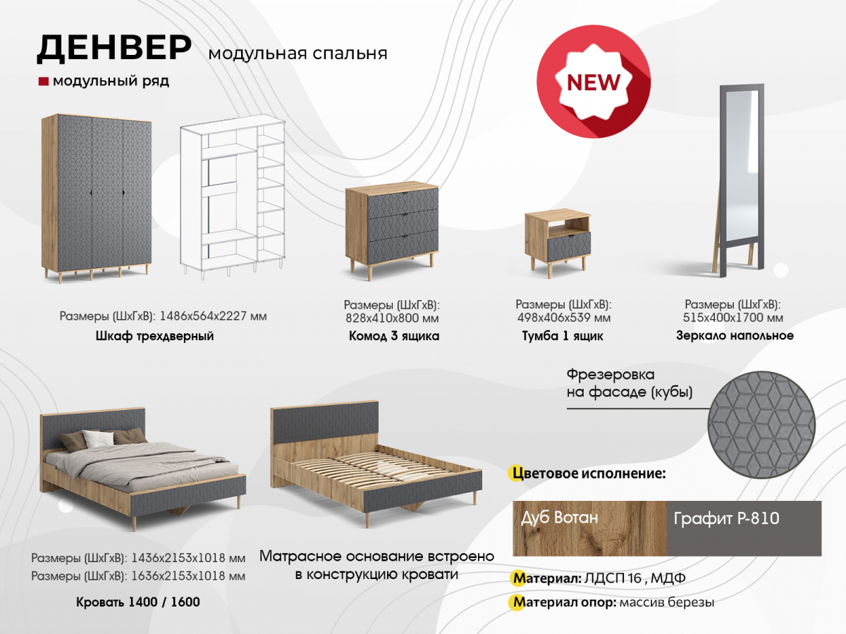 Шкаф Денвер 3-х створчатый Мебельград